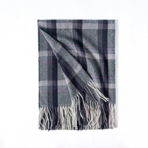 Contrast Check Print Of Cashmere Scarf-Gray-8