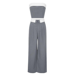 Contrast Color Vest Wide-leg Suit Pants Fashion Casual-Gray-4