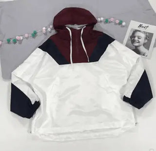 LOVEMI - Contrast hooded loose long sleeved jacket