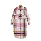 LOVEMI - Contrasting Plaid Casual Fashion Simple Long Woolen Coat