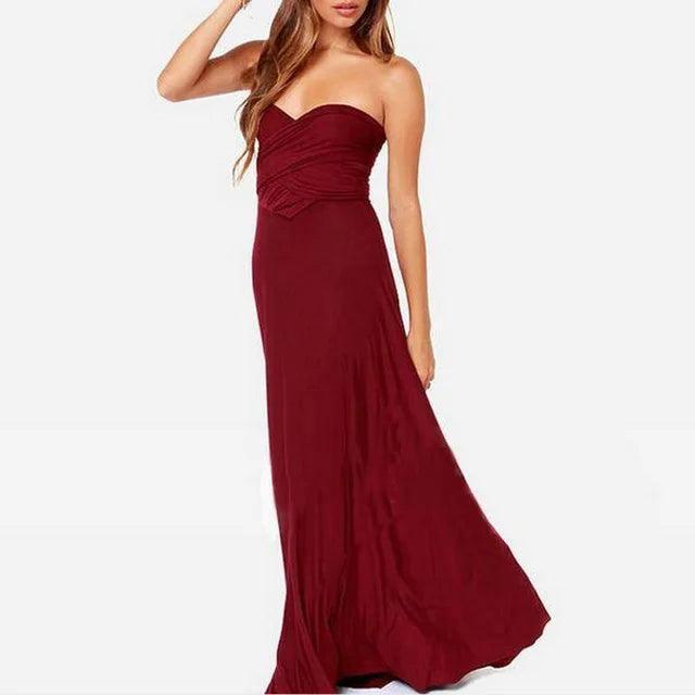 Convertible Wrap Maxi Dress - Sexy Red Boho Party Wear-17