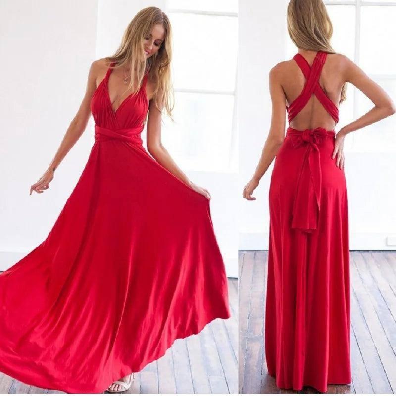 LOVEMI - Convertible Wrap Maxi Dress - Sexy Red Boho Party Wear