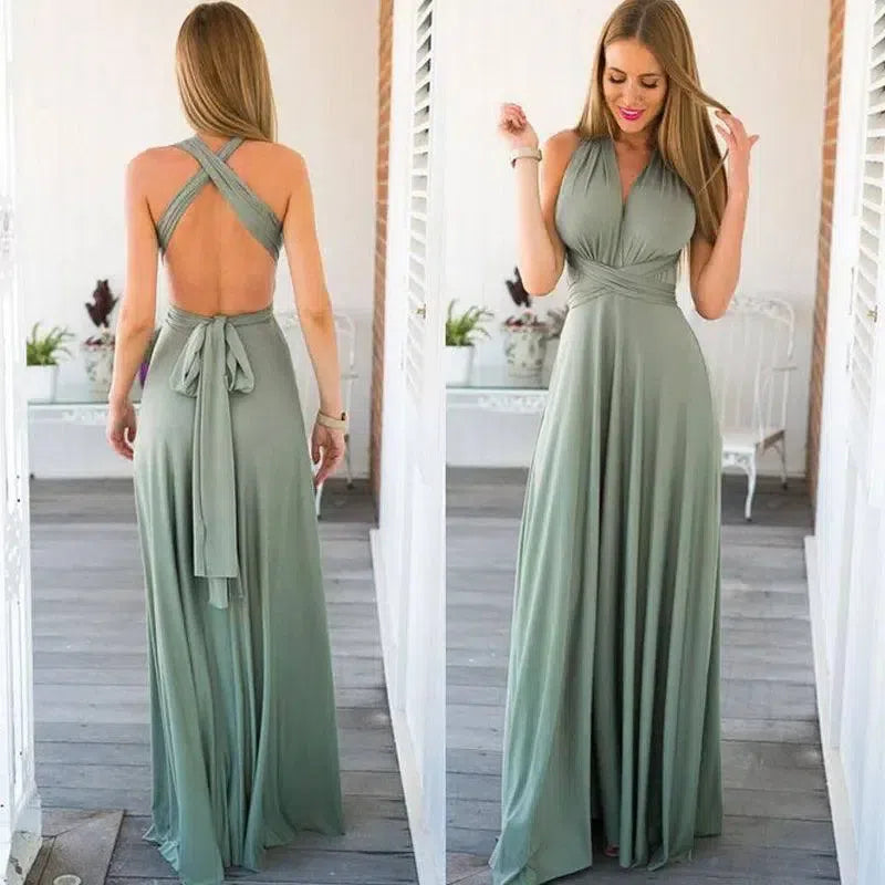 Convertible Wrap Maxi Dress - Red Boho Party Wear-celadon-9