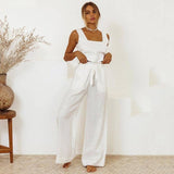 Cotton And Linen Wholesale Vest Sleeveless Trousers Loose Outfit Fashion Suit-White-4