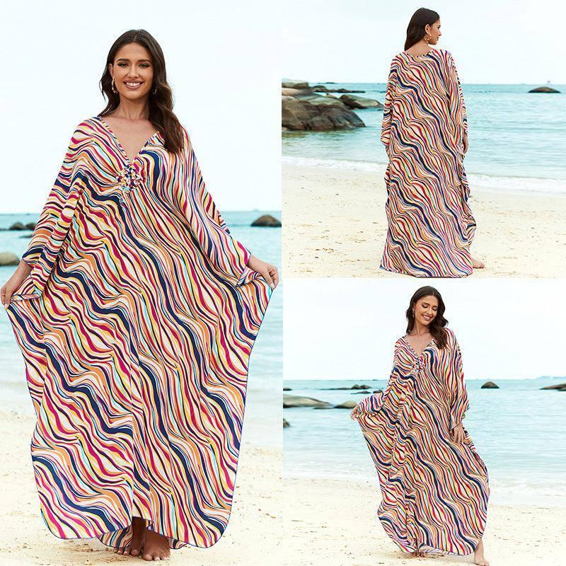 Cotton Beach Cover-up Vacation Sun Protection Long Dress-15