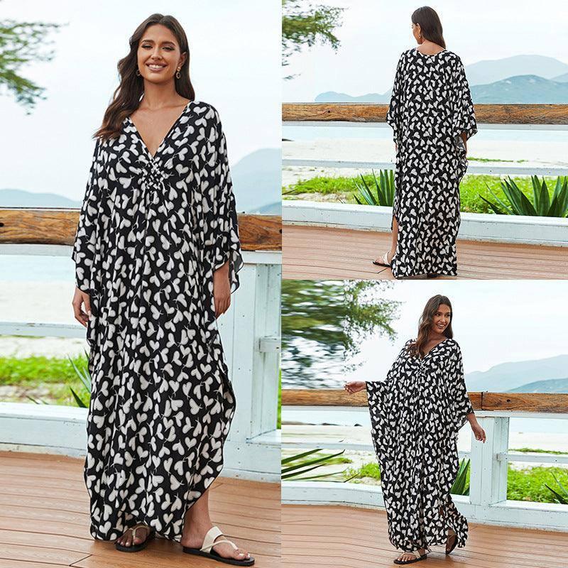Cotton Beach Cover-up Vacation Sun Protection Long Dress-16