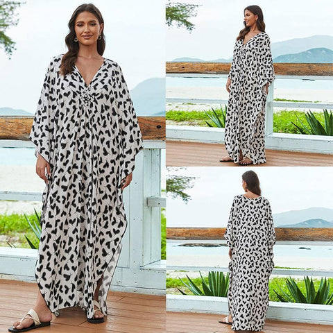 Cotton Beach Cover-up Vacation Sun Protection Long Dress-17