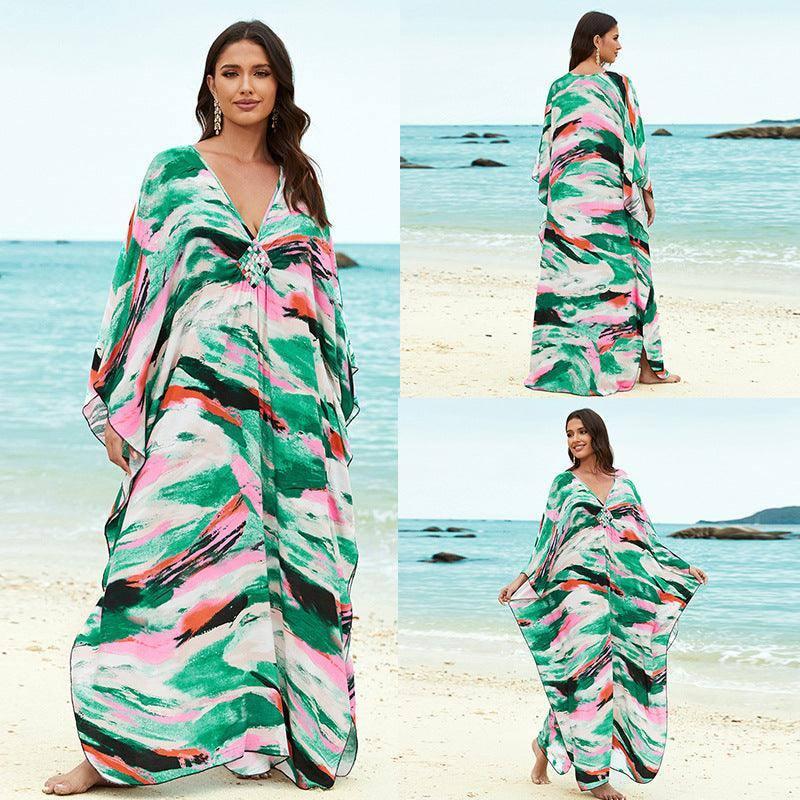Cotton Beach Cover-up Vacation Sun Protection Long Dress-19
