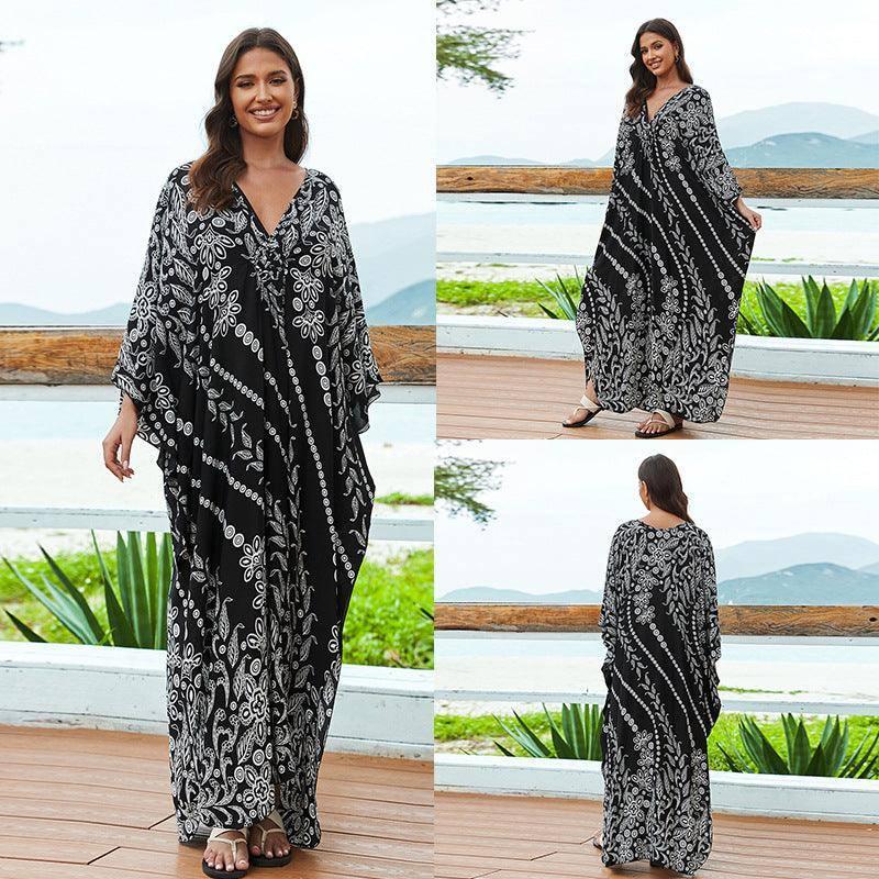 Cotton Beach Cover-up Vacation Sun Protection Long Dress-20
