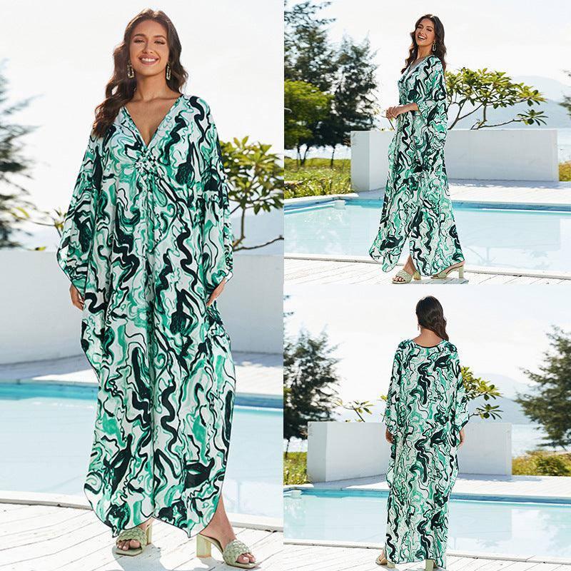 Cotton Beach Cover-up Vacation Sun Protection Long Dress-21