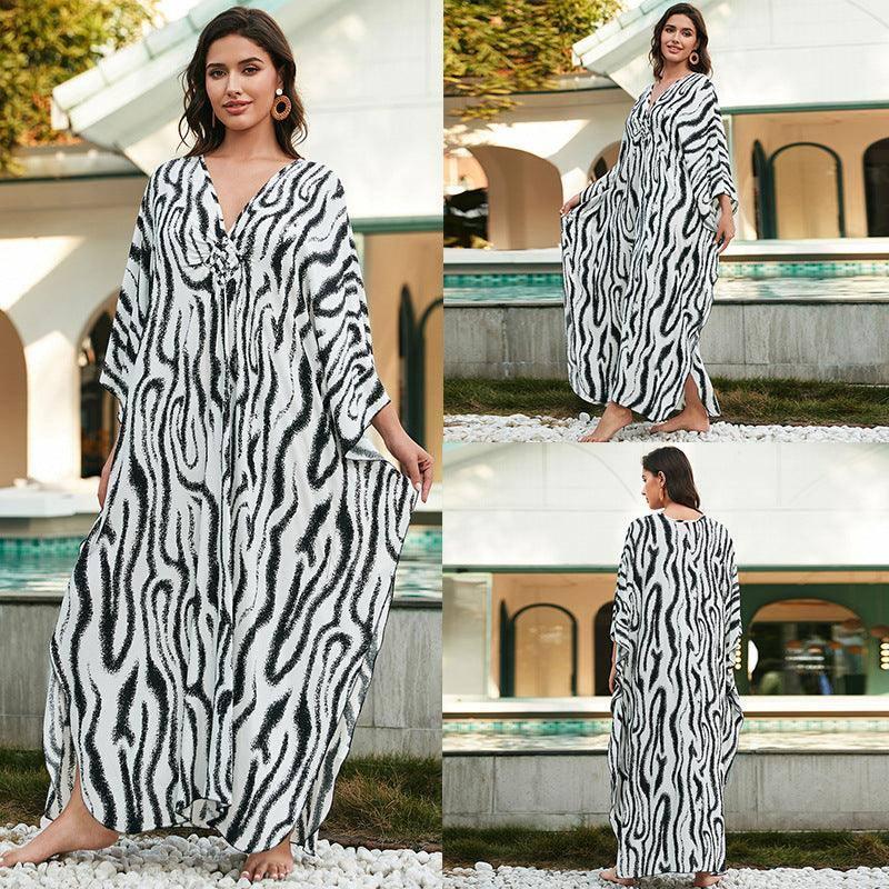 Cotton Beach Cover-up Vacation Sun Protection Long Dress-23