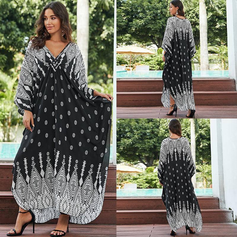 Cotton Beach Cover-up Vacation Sun Protection Long Dress-6