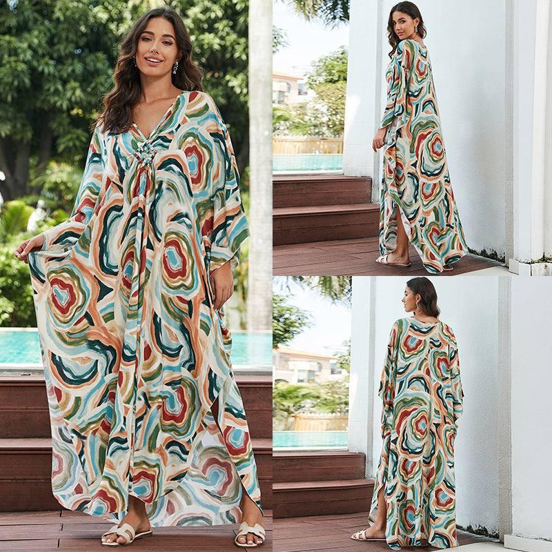 Cotton Beach Cover-up Vacation Sun Protection Long Dress-8