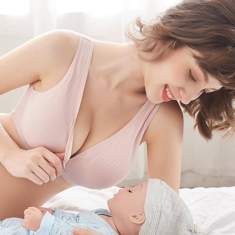 Cotton Nursing Bra Breathable Breastfeeding Bras for Women-Pink-9