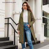 Cotton-padded Coat Fashion Polo Collar Mid-length Over The-Army Green-11