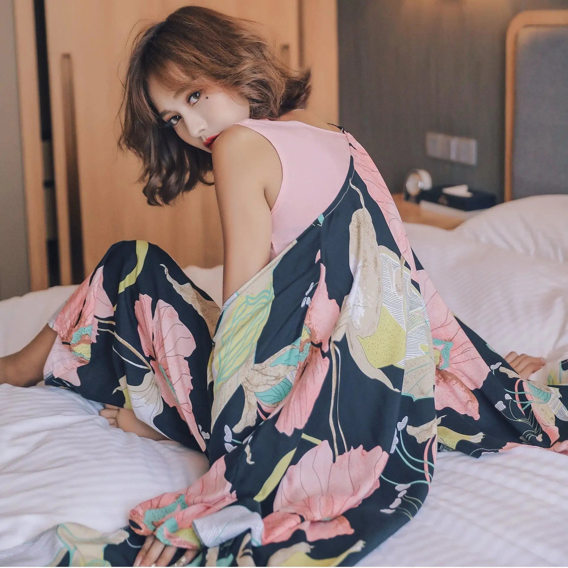 LOVEMI - Cotton Silk Three-piece Pajamas Comfortable Long-sleeved