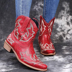 Cowboy Boots Women Embroidery Wedge Heel Shoes Western-1