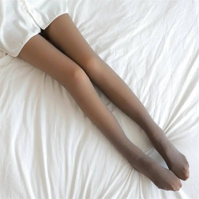 Cozy Warmth Translucent Fleece-Lined Tights-Coffee skin with feet-13