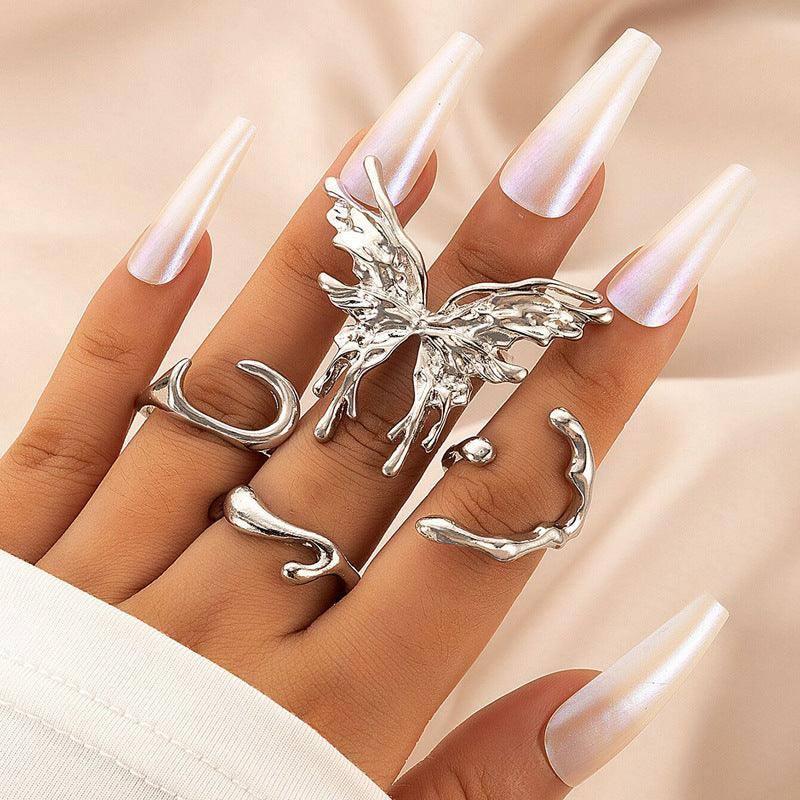 Creative Butterfly Geometric Heavy Metal Ring-Silver-1