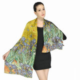 Crepe Satin Long Scarf Women 160x45 Shawl-Flower De Luce-4