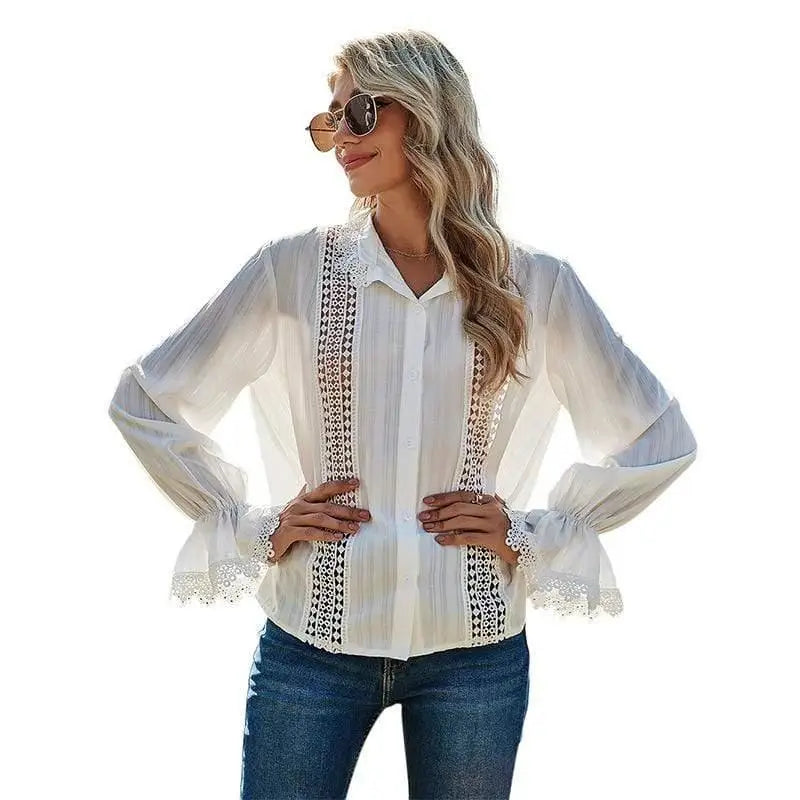 LOVEMI - Cross Border Women's Shirt with Cut Out Lace And Longsleeve