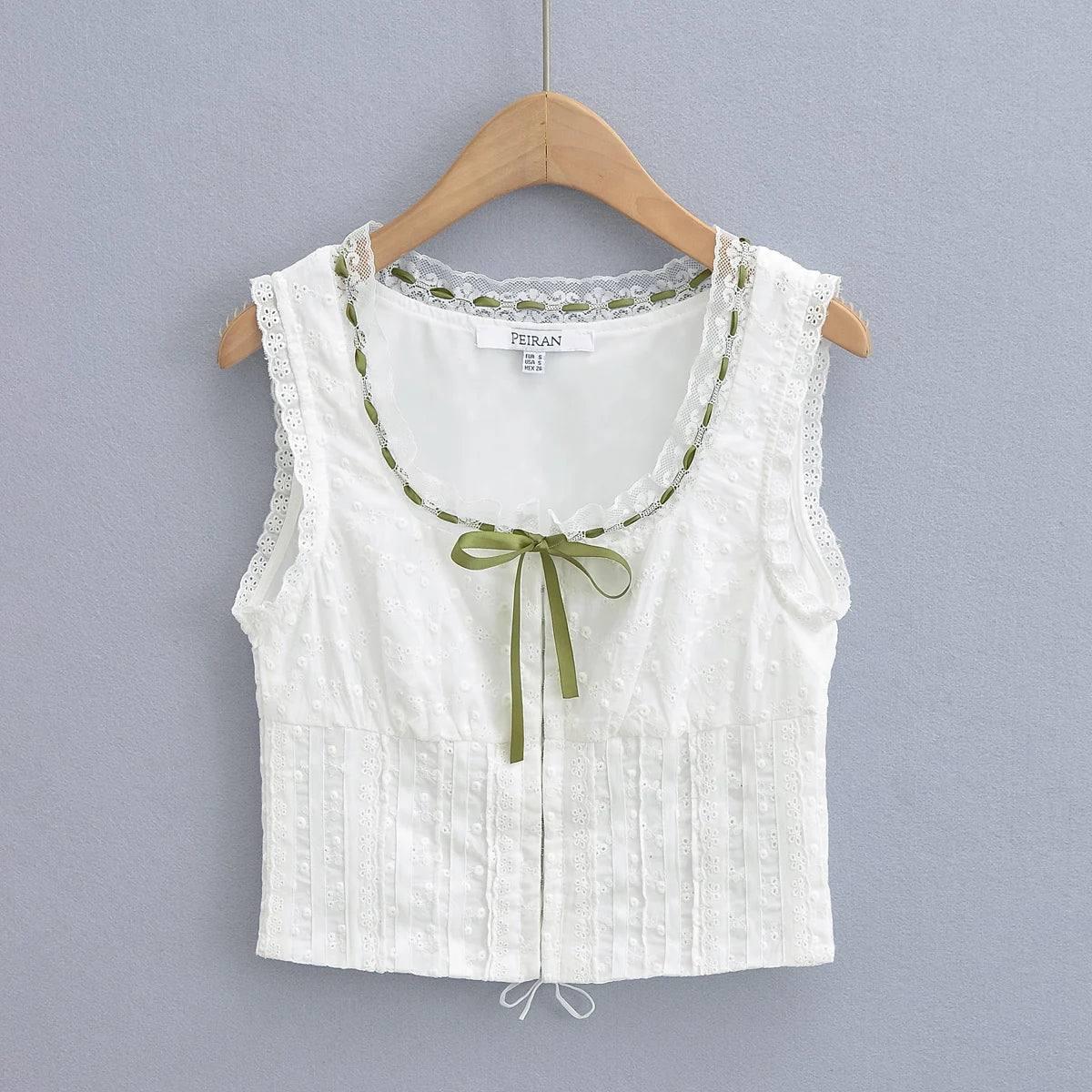 Cross Lace-up Bandage Tank Tops Rope-WHITE-7