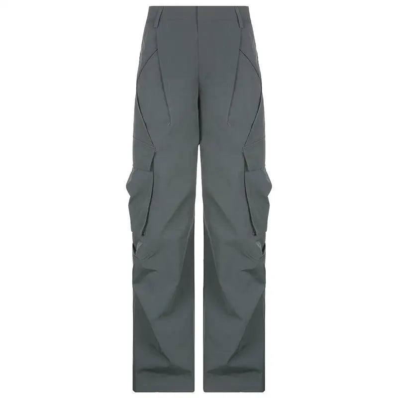 Crumpled Design Irregular Pockets Loose Wide Leg Trousers-5