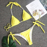 Crystal diamond swimsuit-Yellow-3