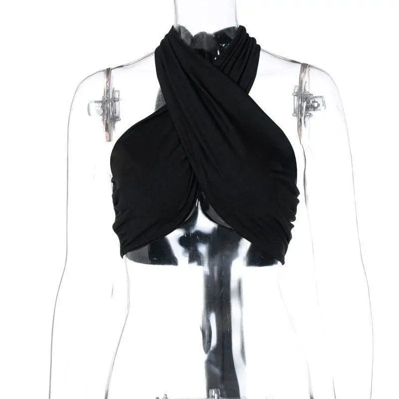 LOVEMI Ctop Black / One size Lovemi -  New Sexy Umbilical Halter Neck Cross Tie Blouse