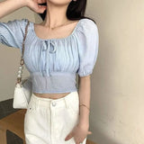 LOVEMI Ctop Blue / L Lovemi -  Fashion One-shoulder Top Bow Bottoming Shirt Top