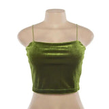 LOVEMI Ctop green / Uniform code Lovemi -  Velvet short section rubber band sling one-neck vest female