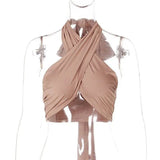 LOVEMI Ctop Khaki / One size Lovemi -  New Sexy Umbilical Halter Neck Cross Tie Blouse