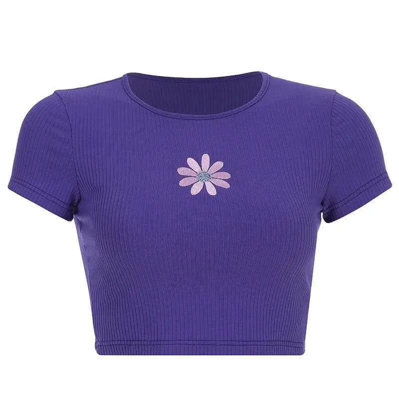 LOVEMI Ctop Violet / M Lovemi -  Small flower embroidery short sleeve