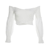 LOVEMI Ctop White Lovemi -  Women's short puff sleeve blouse