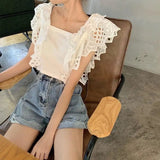 LOVEMI Ctop White / S Lovemi -  Spring And Summer New Korean Xinji Short Crochet Design