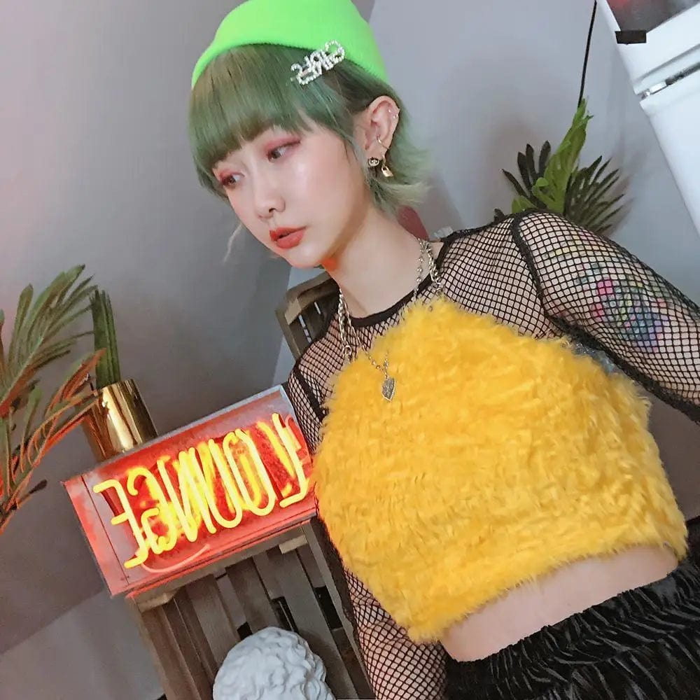 LOVEMI Ctop Yellow / One size Lovemi -  Girl furry, wearing an iron chain hanging neck sexy vest