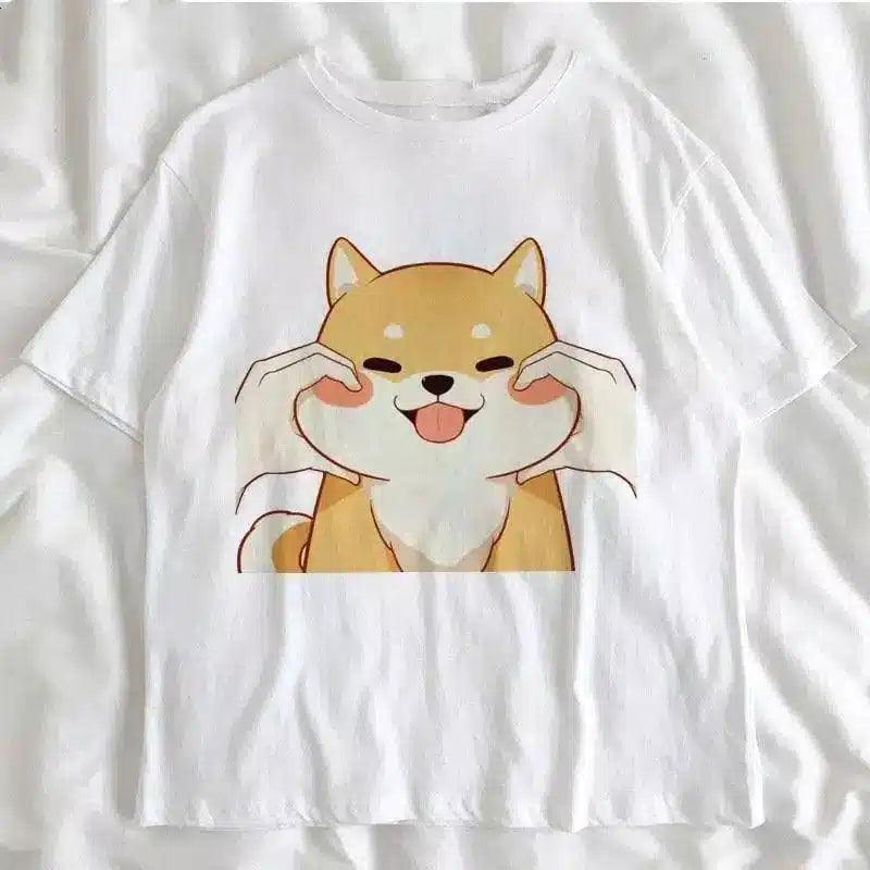 Cartoon Dog Print Casual T-Shirt Unisex-7White-8