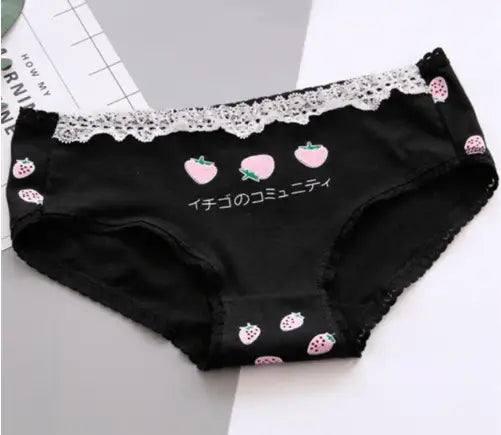 Cute Strawberry Panties Women's Panties Cotton Cotton-black-3
