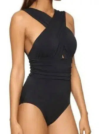 Deep V Plus Fat Plus Swimsuit One-piece Swim Bikini-Black-2