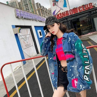 LOVEMI - Denim Jacket Female Personality Trend Loose Casual All-match