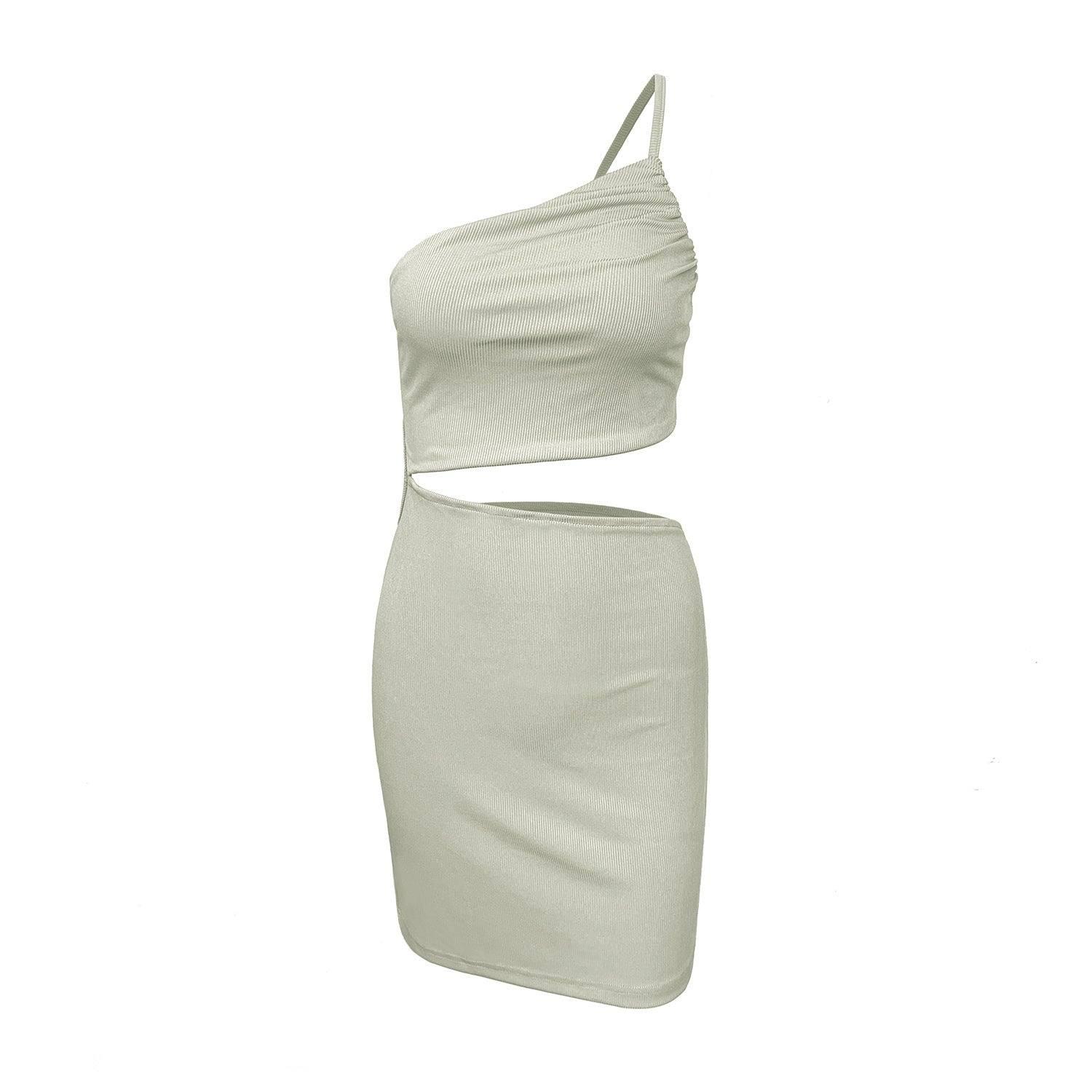 Design Sense Niche Shoulder Drawstring Dress Women-6191 Light Green-10