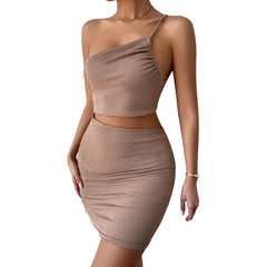 Design Sense Niche Shoulder Drawstring Dress Women-2