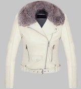 DETACHABLE FUR COLLAR WARM FAUX LEATHER JACKET-White-1