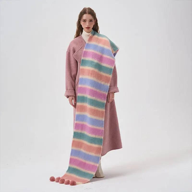 Dopamine Color Striped Shawl Winter-Pink And Blue Stripe-3
