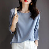 LOVEMI - Double-sided Imitation Silk Shirt Korean Top