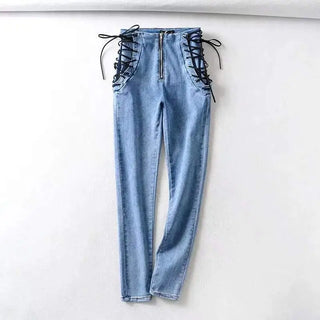 LOVEMI - Double tie rope high waist jeans