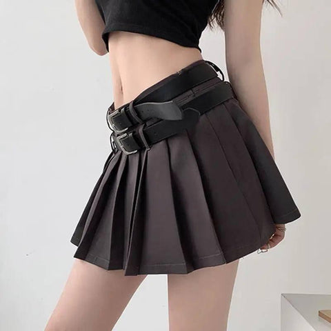 Double Waistband Pleated Short Skirt With Lining-1