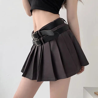 Double Waistband Pleated Short Skirt With Lining - 1