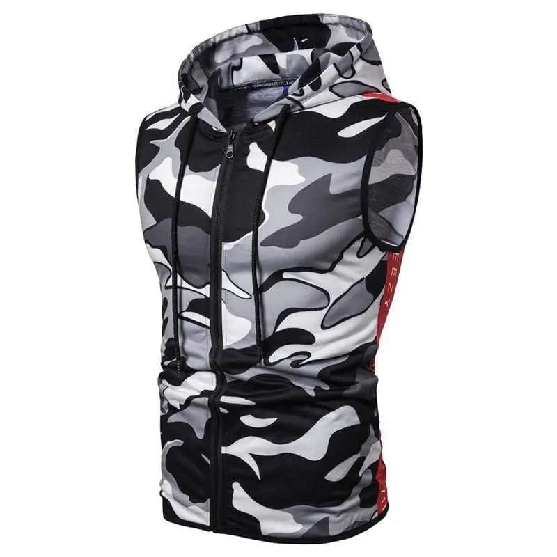 LOVEMI Down Jackets Black White / M Lovemi -  Zipper Hooded Sleeveless Camouflage Printed Fitness Sports