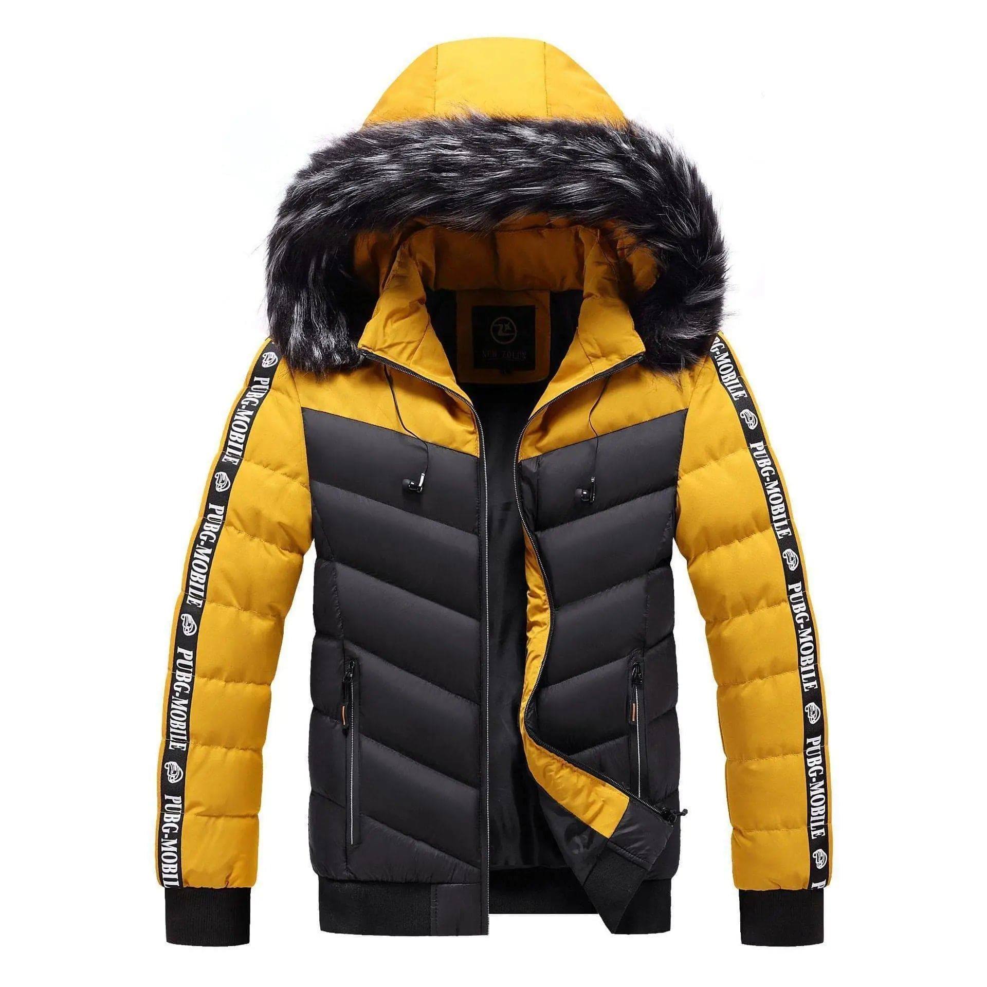 LOVEMI Down Jackets Black yellow / L Lovemi -  Men's Winter Fur Collar Cotton Padded Jacket
